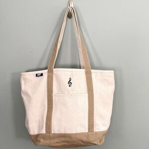 Lands End Canvas Boat Tote Bag Zip Top 5 Pocket Cotton Tan Ivory Large Music